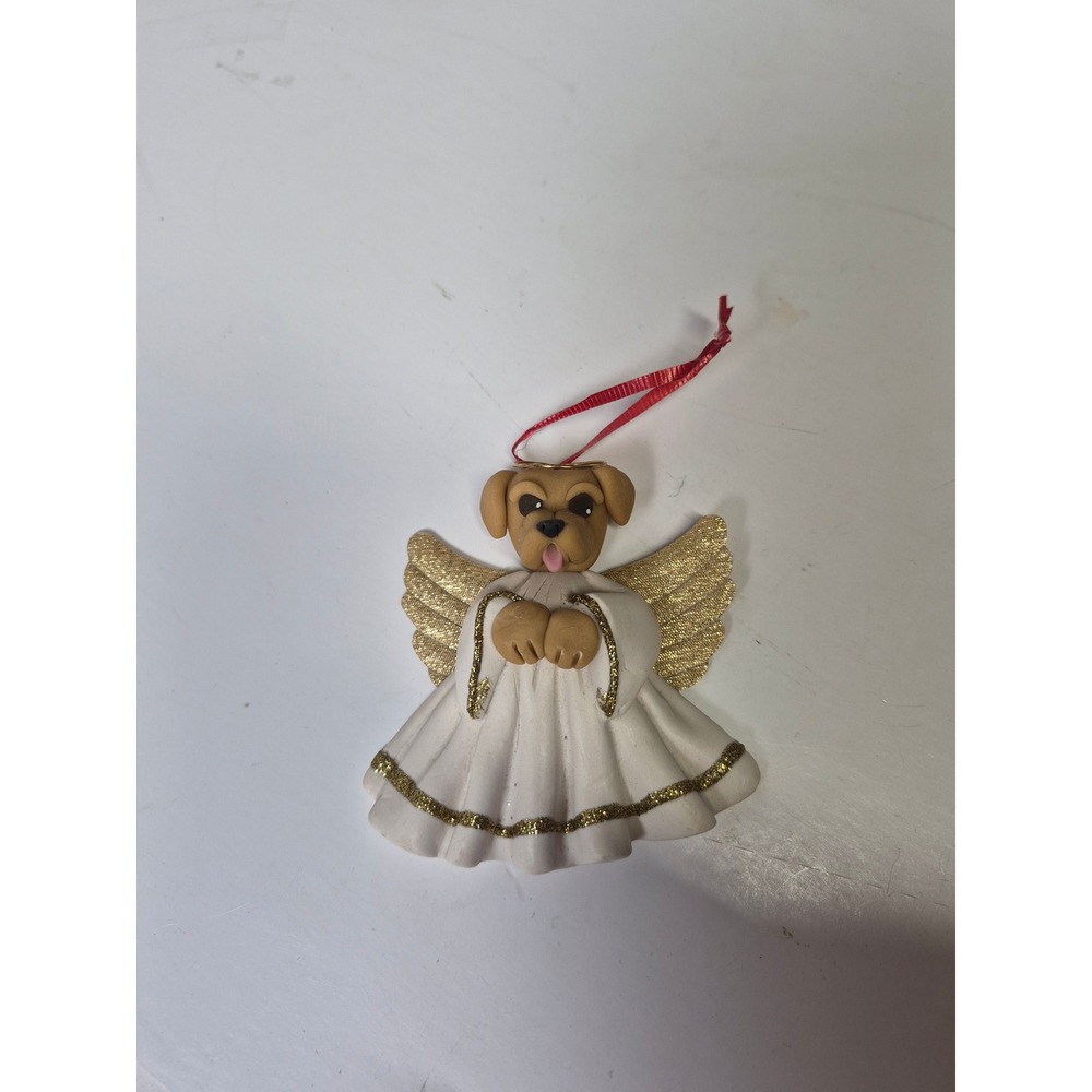 Cecile Signed Polymer Clay Angel Dog Ornament Gold Wings Yellow Lab Puppy - Picture 6 of 8